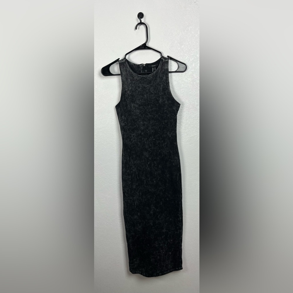 Forever 21 Charcoal Sleeveless Midi Dress Bodycon Back Zip Sz M Casual TC0200